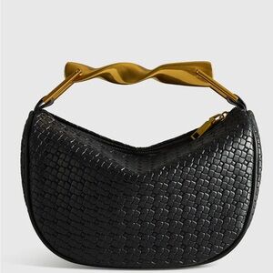 Commense Black Woven Crossbody or Clutch Bag with Gold Accent